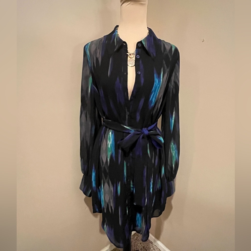 Kirna Zabete Black and Blue Long Sleeve Dress